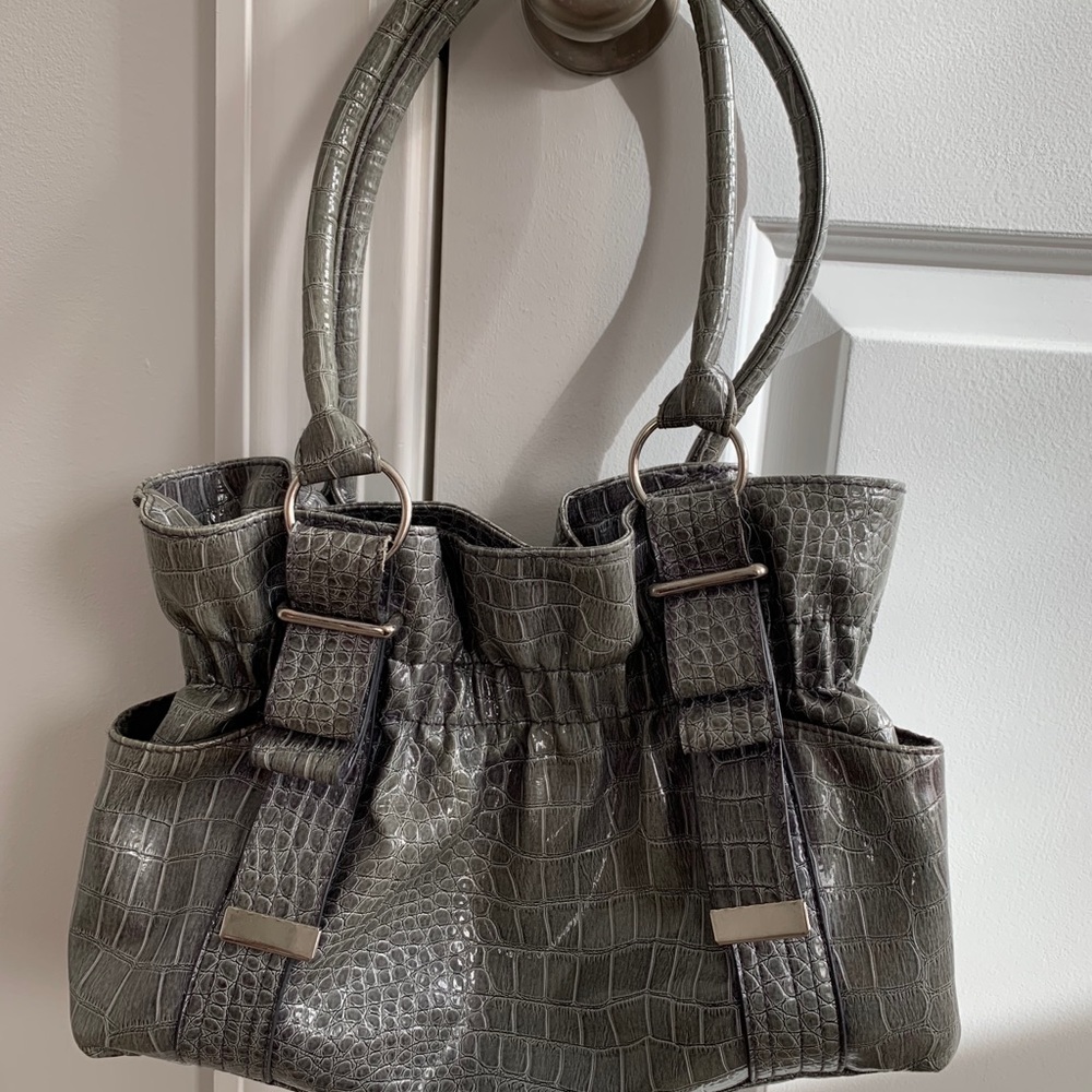 Gray faux snakeskin purse
